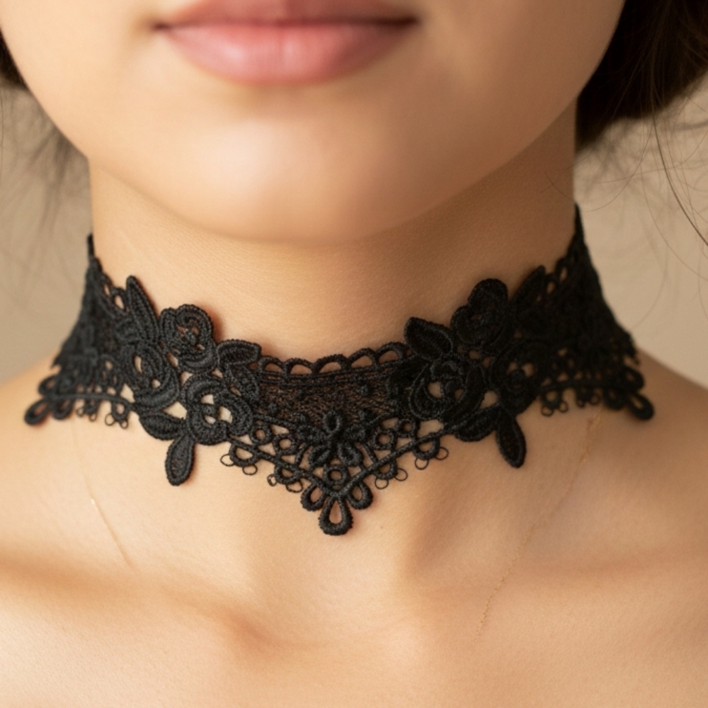 ♠️ Elegant Black Lace Choker Necklace Detail New